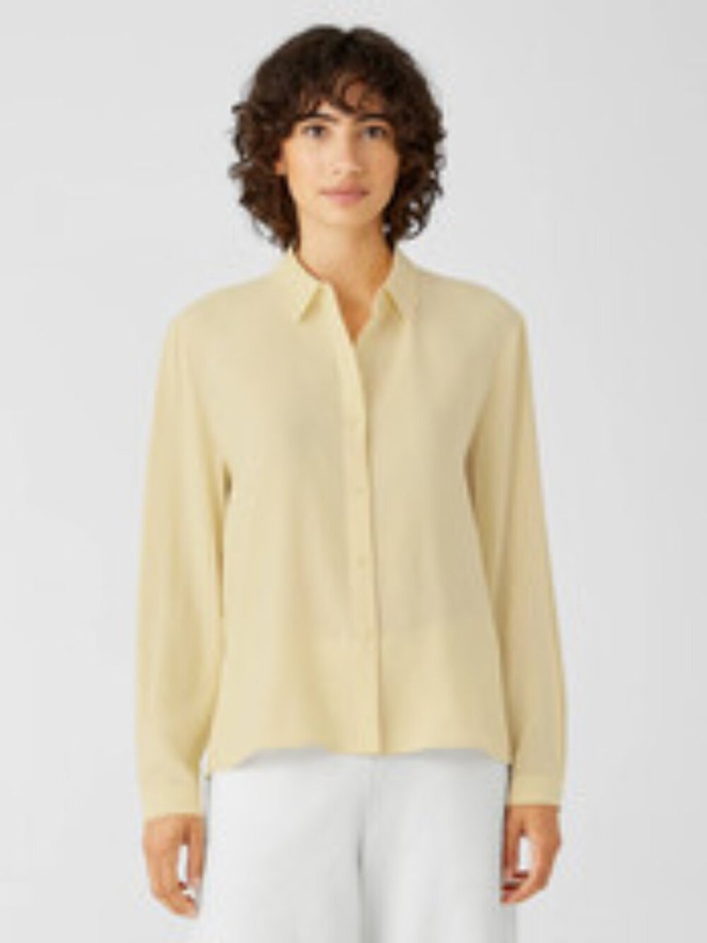Eileen Fisher Silk Georgette Crepe Classic Collar Shirt, Butter, L